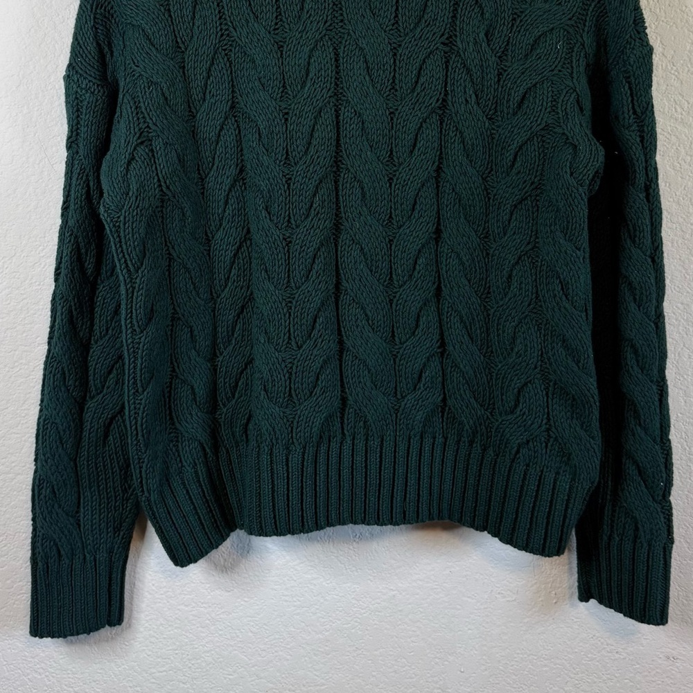 Loft Collared Split Neck Chunky Cable Knit Green … - image 8
